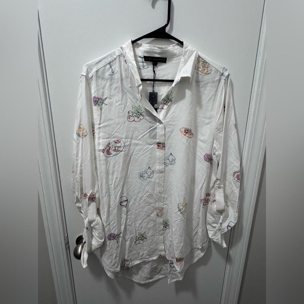 Jane and Delancey White Blouse with Multicolor Print